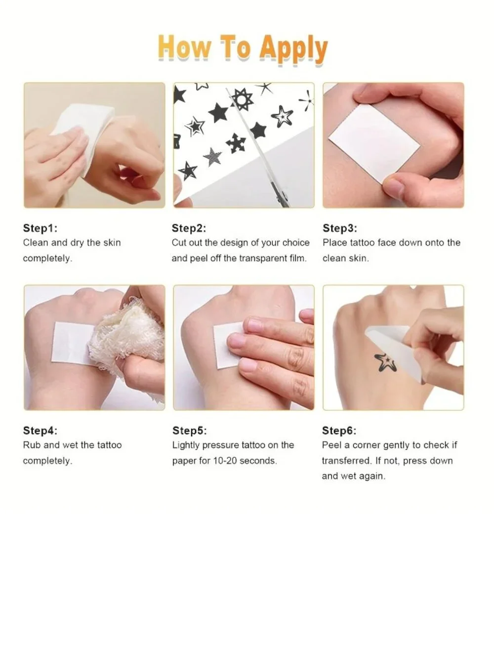 7 Sheets Celestial Tattoos. Sun Moon Star Temporary Tattoo Stickers.